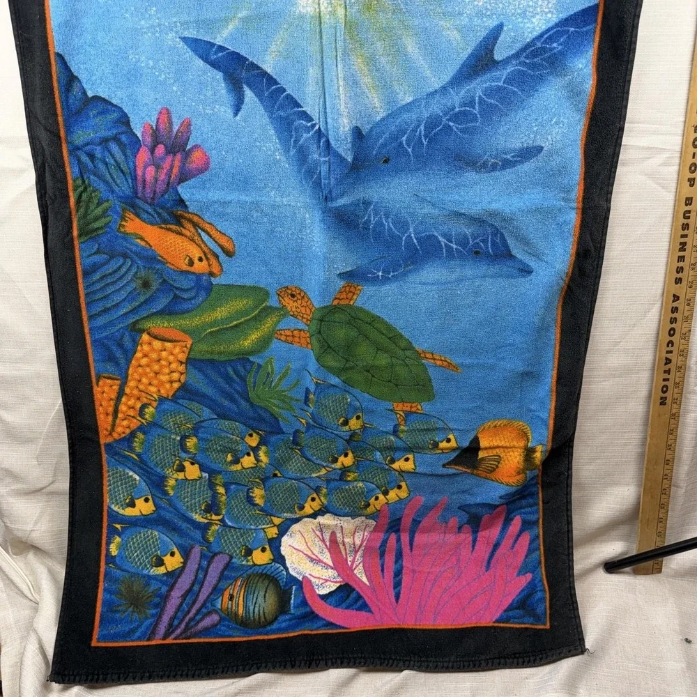 La Plage Impact Beach Towel Blue Dolphins Turtles‎ Sea Life 30x60 Cotton Brazil